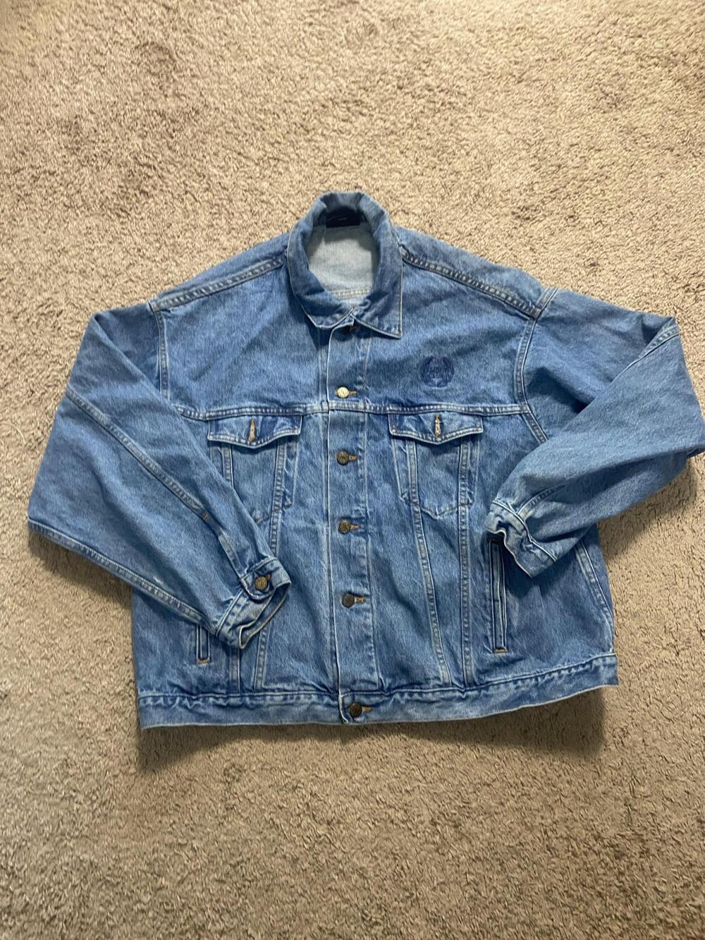 Vantage Jean Jacket Mens 2XL Blue Denim Button Front Embroidered Made USA